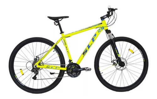 Mountain bike SLP 25 pro R29 18" 21v frenos de disco mecánico cambios Shimano Tourney TZ31 y Shimano Tourney TZ500 color amarillo con pie de apoyo  