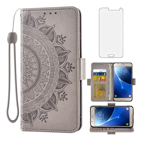 Funda Tipo Cartera Compatible Con Galaxy J7 2016 Y Protector