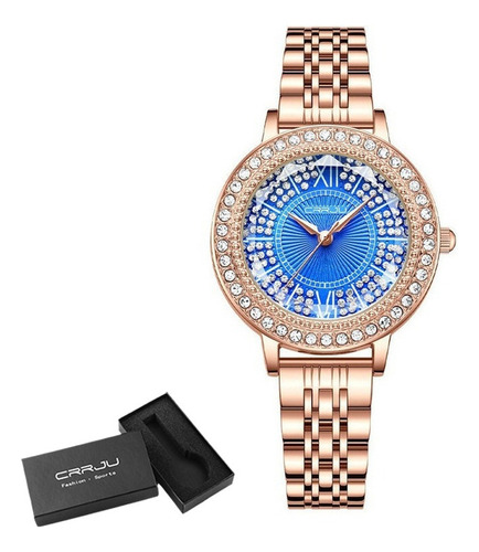 Reloj Impermeable De Cuarzo Crrju Diamond Para Mujer Color Del Fondo Rose Blue