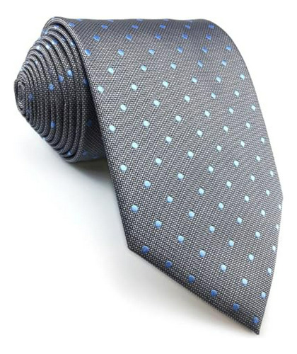 Corbata De Seda Gris Con Lunares Azules Para Hombre