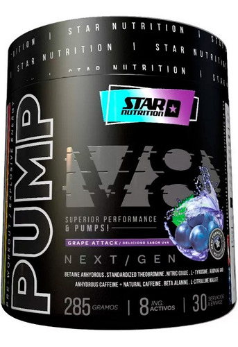 Pump V8 Pre Entreno Star Nutrition 285 Gr Cafeína Taurina