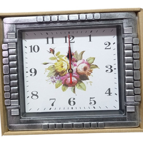 Reloj Analogico Rectangular Plastico De Pared Diseño Flores