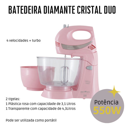 Kit Liquidificador Britania Batedeira E Espremedor 220v Rosa