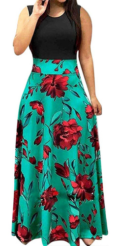 Vestido Mujer Maxi Falda Verano A-line Larga Manga Floral 2