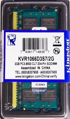 Imagem 3 de 7 de Memória Kingston Ddr3 2gb 1066 Mhz Notebook 16 Chips 1.5v