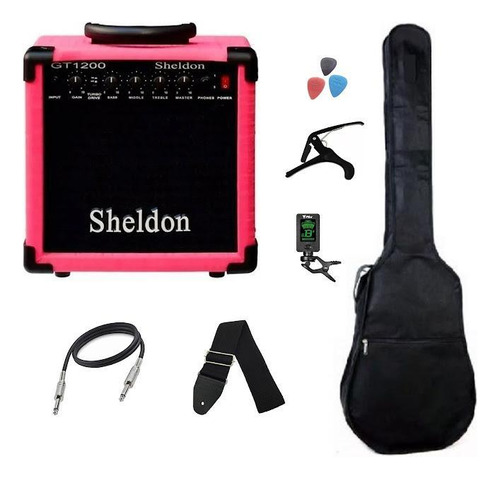 Amplificador Sheldon Gt1200 Guitarra 15w Rosa + Acessórios