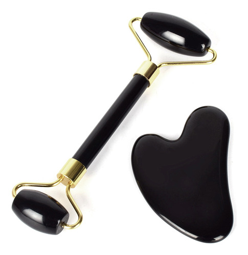 Black Jade Roller & Gua Sha - Juego De Piedra De Jade