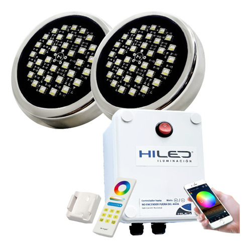 2 Luces Led P/pileta Fibra Rgbw 12w +fuente+ctrl Remoto+wifi