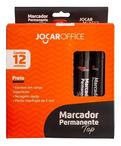 Marcador Permanente Atômico Azul C/ 12 Ponta Chanfrada Jocar Cor Preto