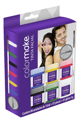 Cartela Maquiagem Liq.15ml 6 Cores + Pincel E Glitter
