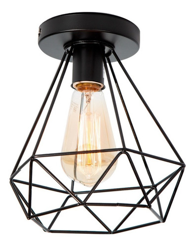 Imagen 1 de 8 de Lámpara De Techo Vintage Negro 60w E27 1 Luz