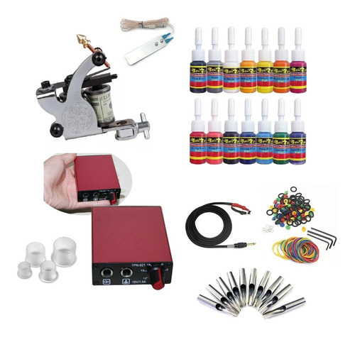 Kit Completo De Tatuar Mod 101 Maquina Fuente Tintas Etc