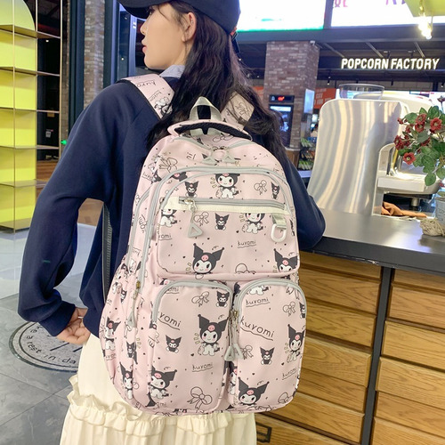 Mochila De Gran Capacidad Con Estampado De Dibujos Animados Color Rosa