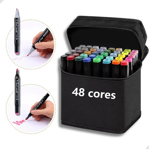A Kit 48 Canetas Permanentes Cores Vibrantes Ponta Dupla A