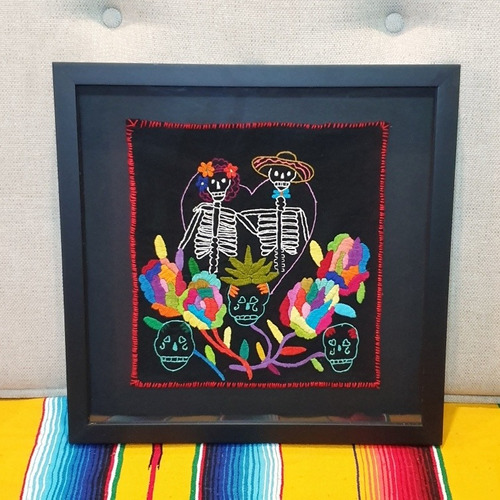 Quadro Decorativo Caveira Mexicana Casal Bordado A Mão Varal