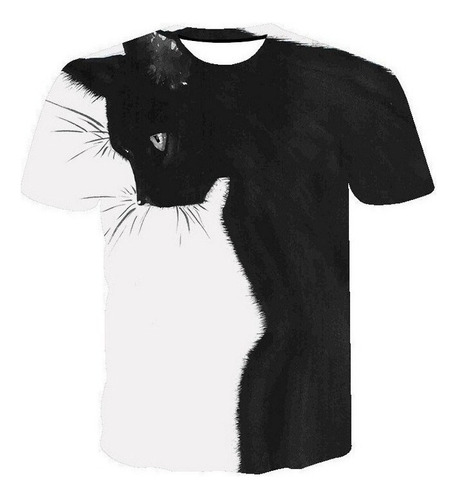 Playera De Manga Corta Para Mujer Con Estampado De Gato