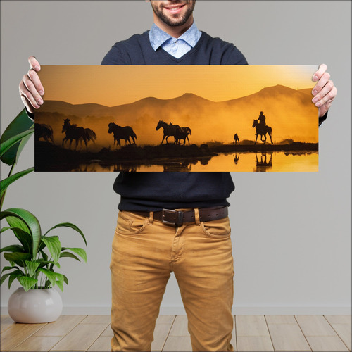 Cuadro Grande 30x80 Cm Arte Caballos En Atardecer