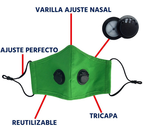 Cubrebocas Lavable Reusable Kn95 Filtro Valvula Tapaboca N95