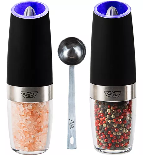 Ksl Electric Salt and Pepper Grinder Set Battery Operated Auto Mill,  Stainless Steel Automatic Shaker with Light 