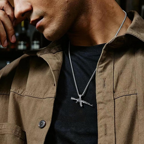 Lattd Gun Necklace Collar Con Colgante De Pistola De Plata D