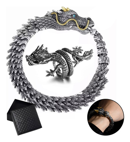 Pulsera De Hombre Vintage Cabeza De Dragón Quilla Con Caja