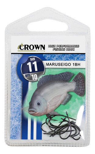 Anzol Maruseigo Black Pesca Crown Nº 11 P/ Tilápia C/ 10 Pçs