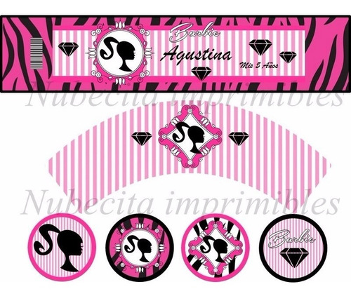 Kit Imprimible 3x1 Barbie Silueta Candy Bar