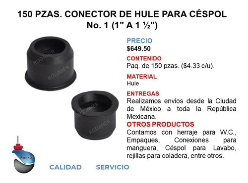 Conector Empaque Para Céspol No. 1 De Hule Paq. 150 Pzas.