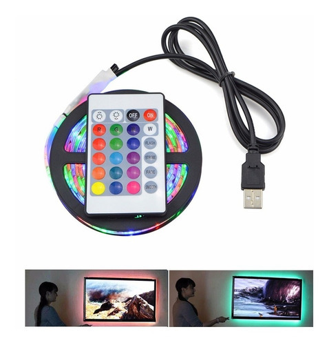 Tira Led Rgb 5050 Siliconada Usb 5 Metros Pegamento+ Control