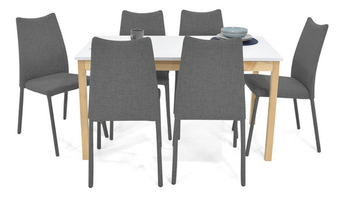 Set Comedor Teba Madera Con 6 Sillas Palermo Color Gris Diseño De La Tela De Las Sillas Poliéster