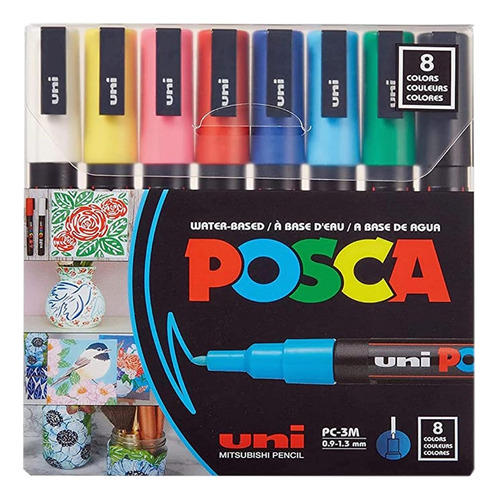 8 Marcadores Posca Punta Fina Redonda Colores Surtidos