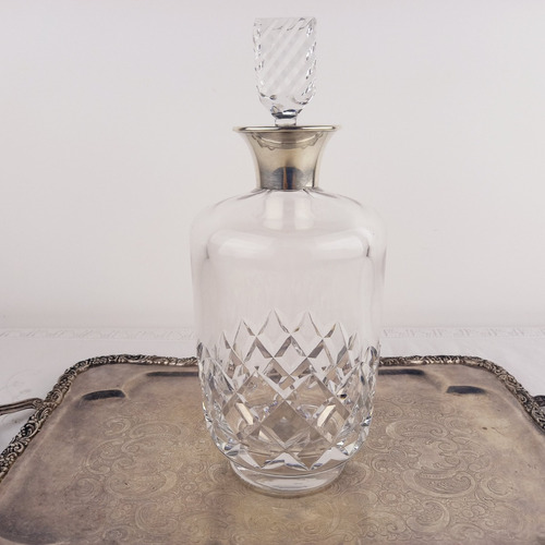 Botellon Whisky Antiguo Cristal Tallado Virola Plata Vealo