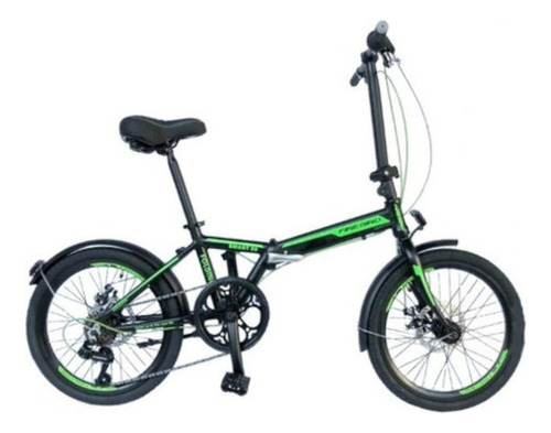 Bicicleta Plegable Fire Bird Rodado 20 7 Velocidades Shimano Freno Disco Guardabarros Portaequipaje Color Negro Verde 