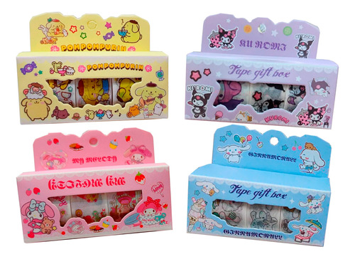 Pack De 4 Cajas Wachi Tape Sanrio - Kuromi - Hellokitty 