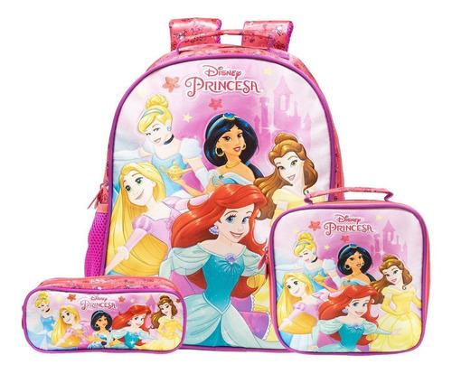 Kit Mochila De Costas Princesas Disney Com Lancheira Estojo