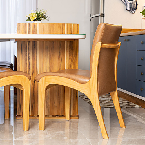 Kit 6 Cadeiras De Jantar Lisboa Em Madeira Maciça Estofada Courino Caramelo