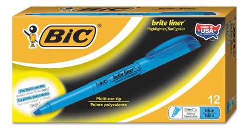 Bic Bl11be Brite Liner Chisel Tip, Azul Fluorescente, Docena