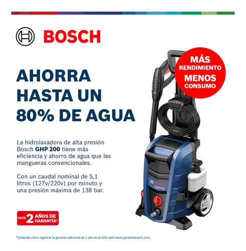 Hidrolavadora Alta Presión 2000 Psi, 1700w Ghp 200 Bosch