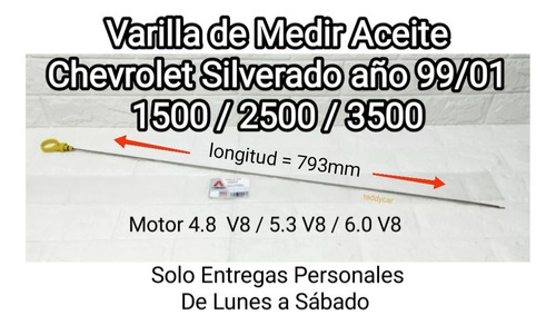 Varilla De Medir Aceite Chevrolet Silverado 99/01 12558684 