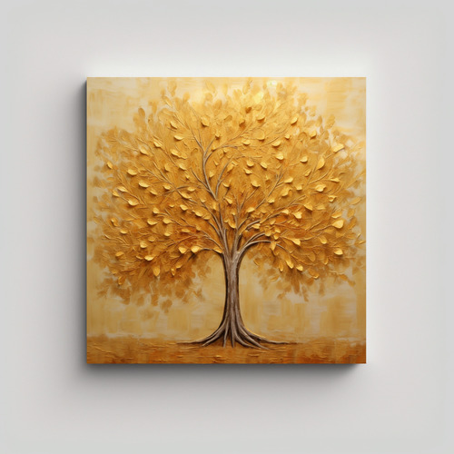 80x80cm Cuadro De Arte Colores Calidez Con Árbol Dorado - D