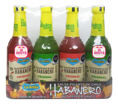 Pack De 4 Botellas Salsa La Anita Chile Habanero 120ml C/u