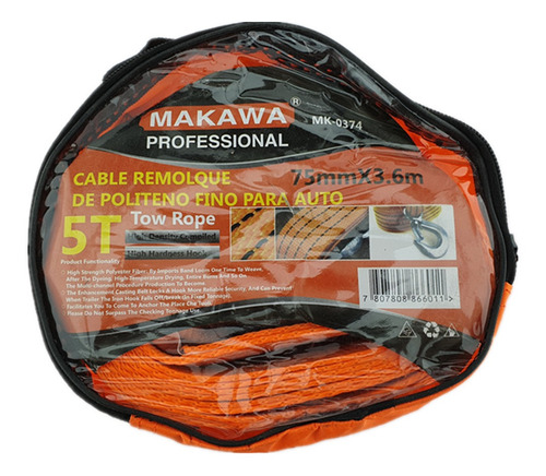 Cable Remolque Para Auto 5 Toneladas 75mm X 3.6m Makawa