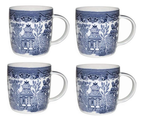 Tazas Churchill Blue Willow De 11 Oz, Juego De 4