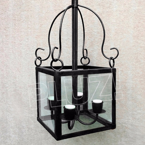 Lámpara Colgante Farol Cubo Vidrio 4 Luces - Hierro Negro