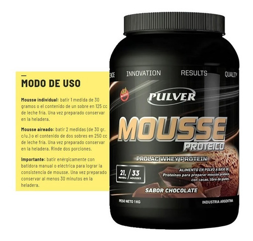 Imagen 3 de 3 de Prolac Whey Mousse Chocolate 1 Kg Postre Proteína Sin Tacc