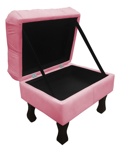 Puff Puf Baú Decorativo Luiz Xv Capitonê Suede Rosê Retrô Porta Objeto Pés Madeira