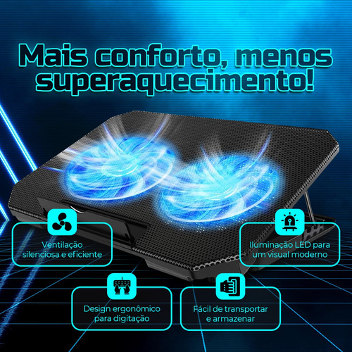 Suporte Notebook Base Refrigerada Ventilação Silenciosa Led
