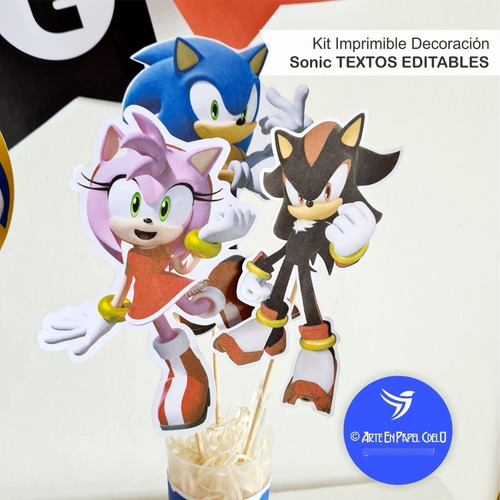 Imagen 4 de 7 de Kit Imprimible Decoración Candy Bar Sonic Texto Editable