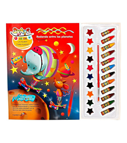 Kit Pintar Y Colorear Libro + Acuarelas + Crayones Planetas