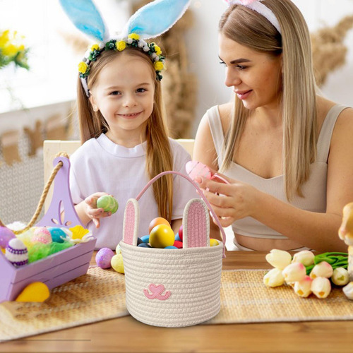Cesta Con Orejas De Conejo Cestas De Pascua Con Conejitos Pa